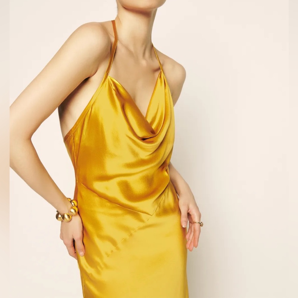 Reformation Torin Silk Dress in Turmeric